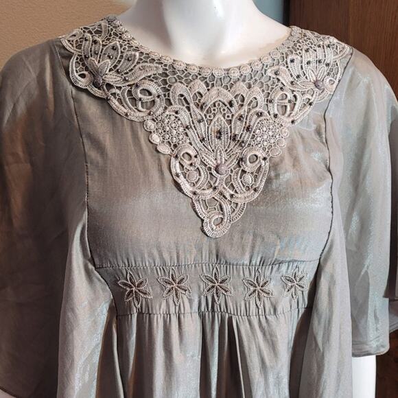 Quizz Fashion Gray Embroidered Layered Lagenlook Blouse Womens Small Boho Indie - Picture 4 of 8